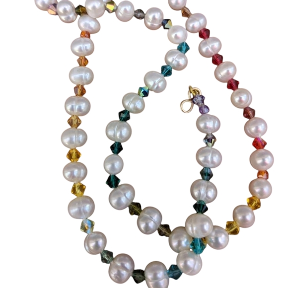Pearl and Swarovski Crystal Rainbow GF Necklace - Picture 1 of 11